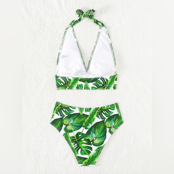 Tropical Print Halter Bikini Swimsuit - Picture 6 of 8